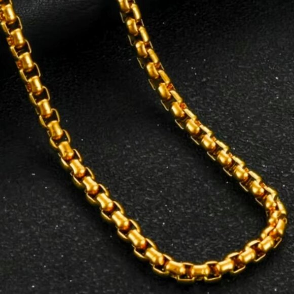 🆕 Awesome 20" Round Box Chain 4mm Wide 18K Gold 🆕 - Picture 2 of 5